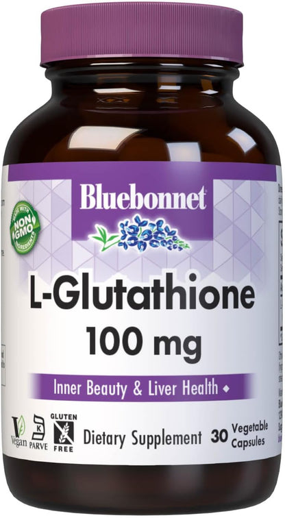 Bluebonnet Nutrition L-Glutathione 100 mg - Free-Form Reduced Glutathione - 30 Vegan Capsules