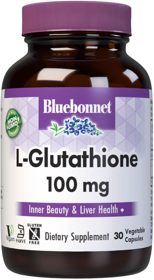 Bluebonnet Nutrition L-Glutathione 100 mg - Free-Form Reduced Glutathione - 30 Vegan Capsules