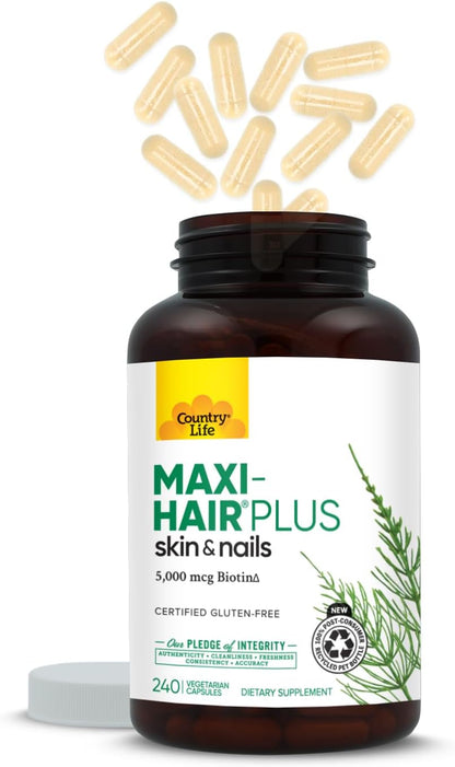 Country Life Maxi-Hair Plus Biotin Supplement for Hair, Skin and Nails, 240 Tablets