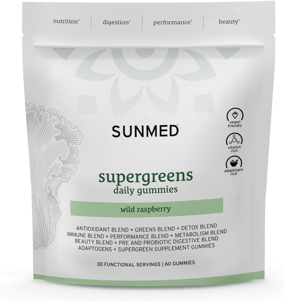 SUNMED Supergreens Daily Gummies - Wellness Blend, Wild Raspberry, 60 Count - görsel 9