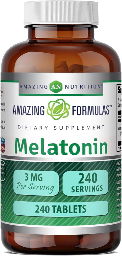 Amazing Formulae Melatonin 3 mg per Tablet | Non-GMO | Gluten-free | 365 Count