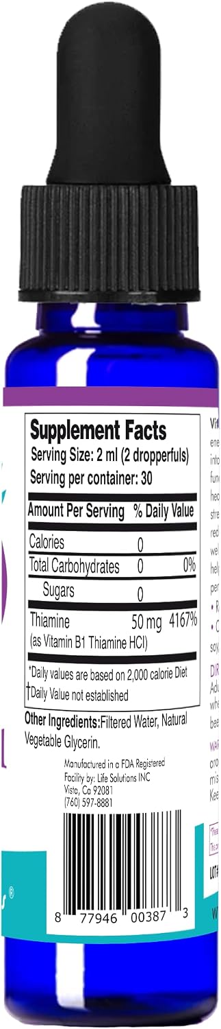 Life Solutions Vitamin B1 (Thiamine) Liquid Supplement – 2 oz Dropper for Energy & Nervous System Support - görsel 3