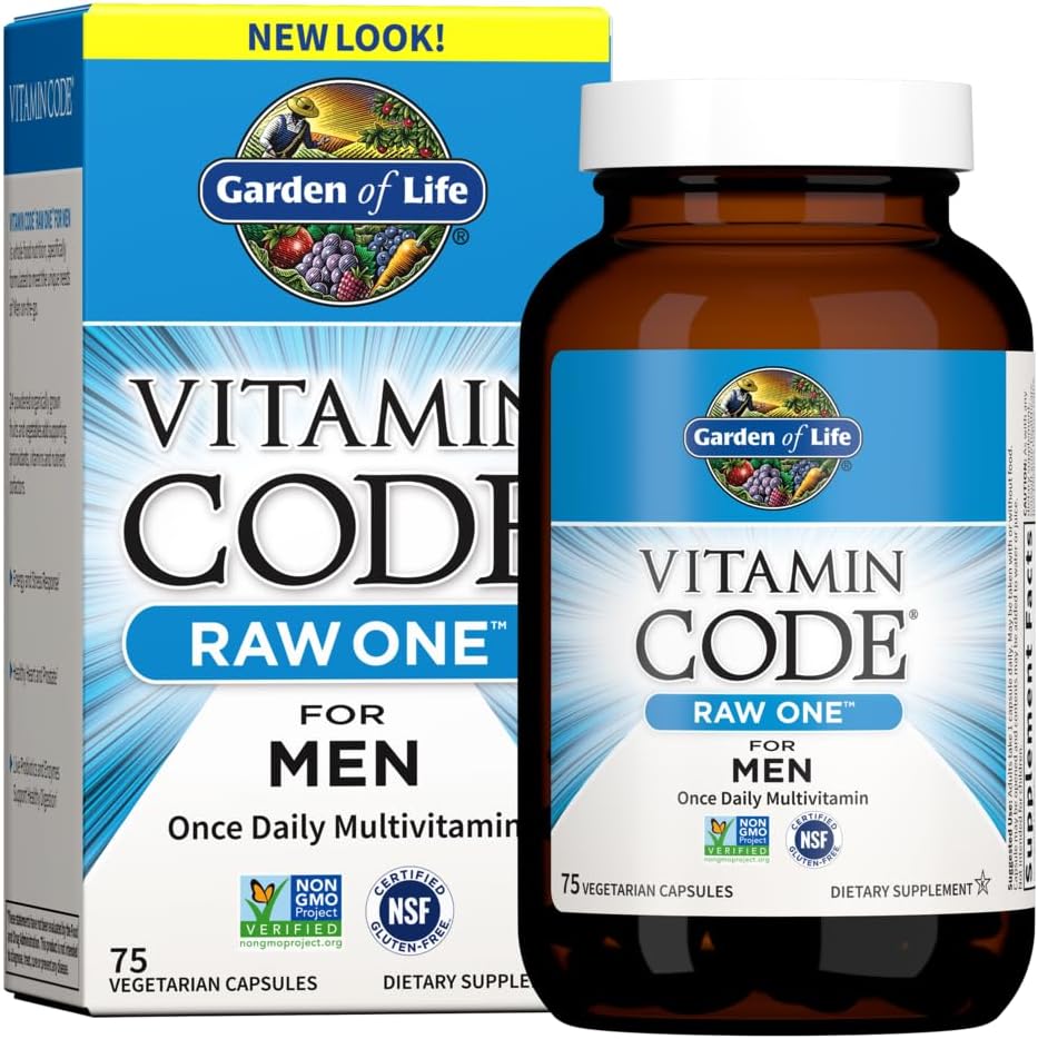 Garden of Life Vitamin Code RAW ONE for Men Once Daily Whole Food Multivitamin with Probiotics, Non-GMO, 75 Capsules - görsel 1
