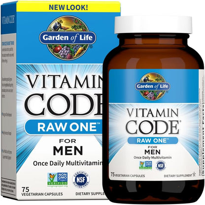 Garden of Life Vitamin Code RAW ONE for Men Once Daily Whole Food Multivitamin with Probiotics, Non-GMO, 75 Capsules
