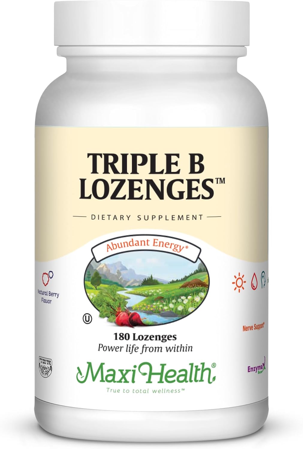 Maxi Health Triple B Lozenges - Vitamin B12 & B6 & Biotin - Strawberry Flavour - 180 Chewies - Kosher - görsel 1