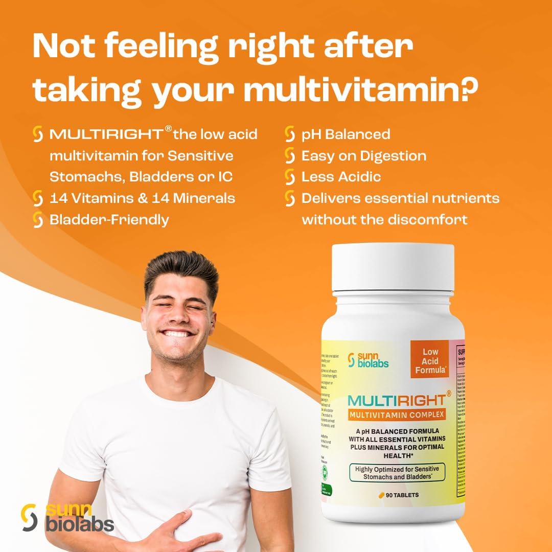 MULTIRIGHT Low Acid Multivitamin | Bladder-Friendly | 14 Vitamins and 14 Minerals | pH Balanced | 90 Tablets - görsel 2