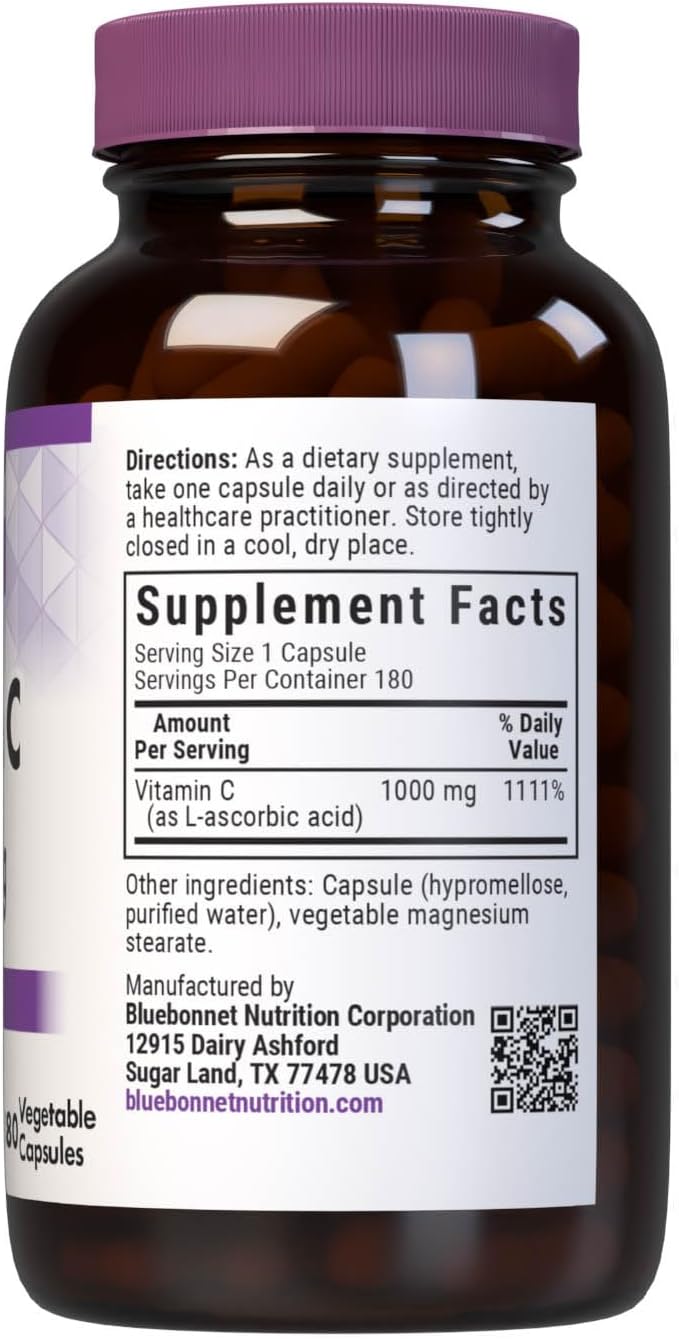 Bluebonnet Nutrition Vitamin C 1000 mg Vegetable Capsules - Ascorbic Acid for Immune & Skin Health - görsel 2