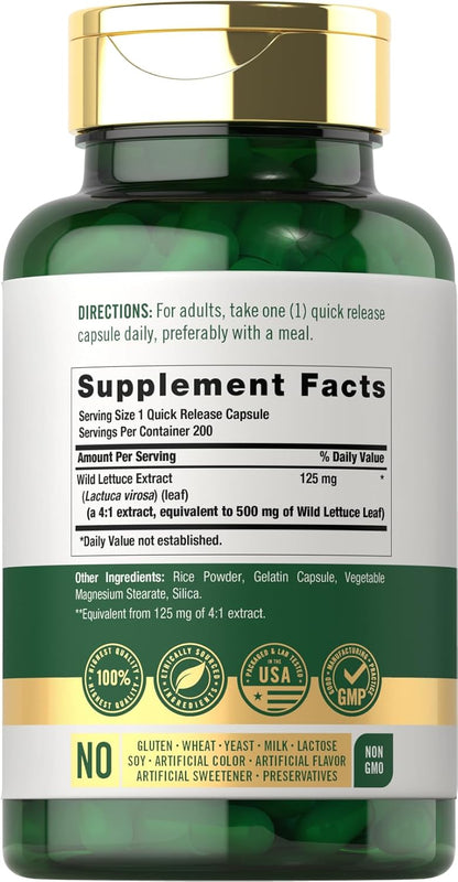 Carlyle Wild Lettuce Extract | 200 Capsules | Herbal Leaf Supplement | Non-GMO & Gluten-free