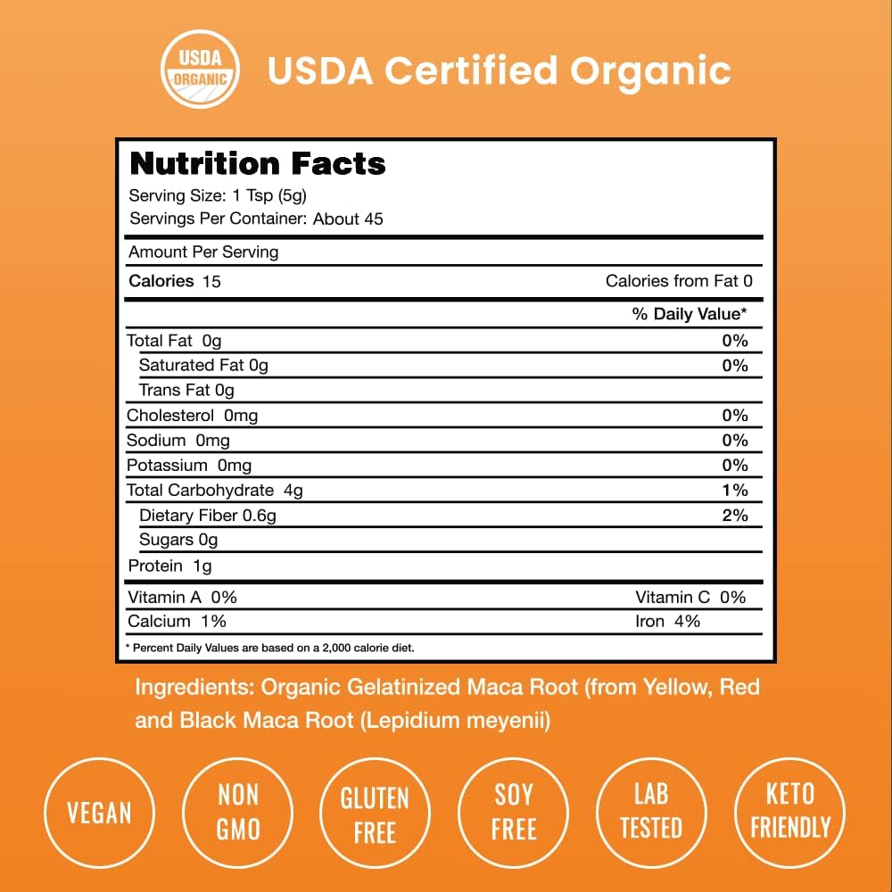 Organic Maca Powder - Peruvian Grown Maca Blend with Yellow, Black & Red Roots - Gelatinised for Superior Bioavailability - Natural, Vegan & Non-GM, 227g - görsel 6
