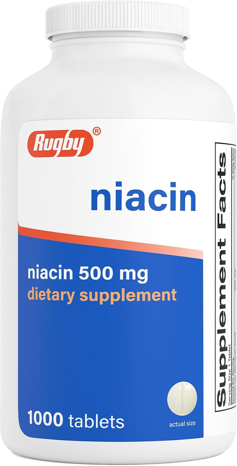 Rugby Niacin 500 mg – Vitamin B3 Supplement, 1000 Tablets - görsel 1