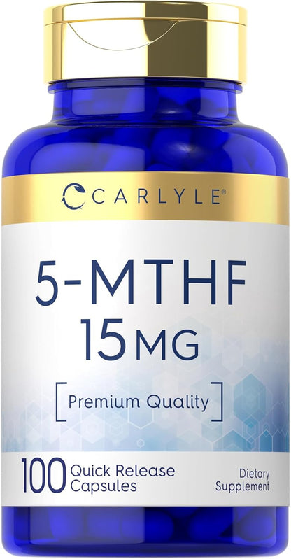 Carlyle 5-MTHF Supplement 15mg | 100 Capsules | L-Methylfolate | Non-GMO, Gluten-free | Premium Quality