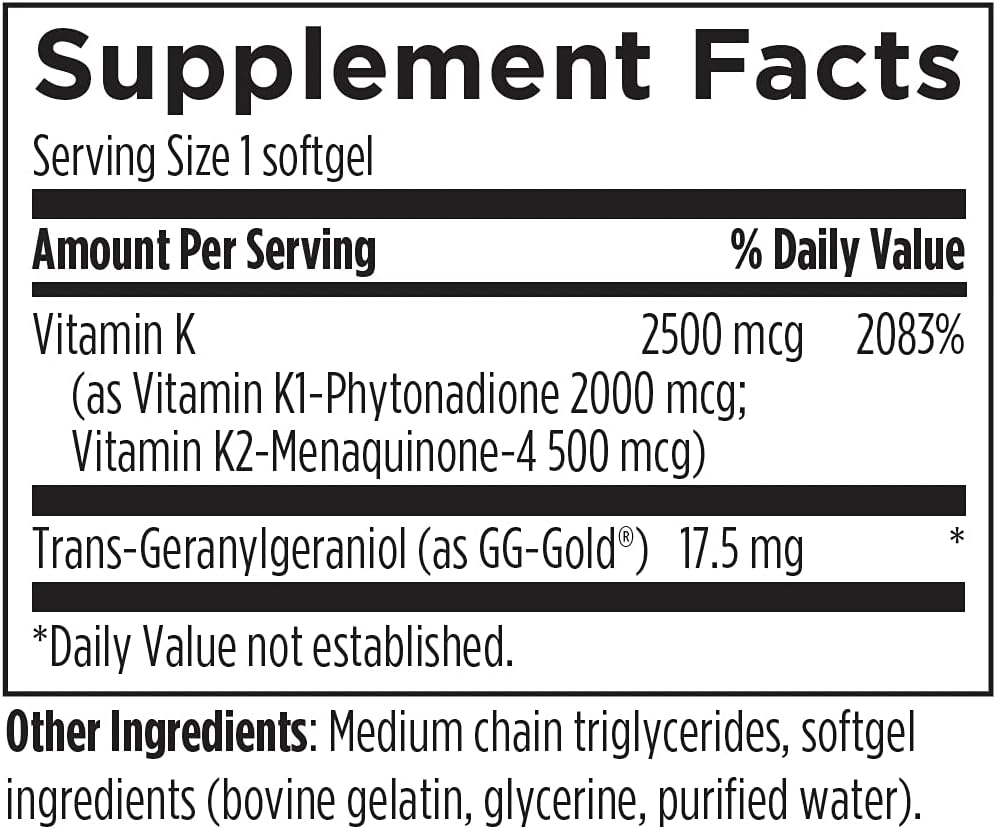 Designs for Health TRI-K - Three Forms of Vitamin K plus GG, High Potency Supplement - 2000mcg Vitamin K1, 500mcg K2 MK-4 - Non-GMO and Gluten Free (60 Softgels) - görsel 3