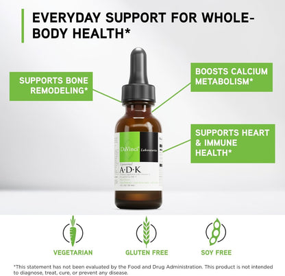 DAVINCI Labs Liposomal ADK - Liquid Food Supplement with Vitamins A, D3 and K2 - 30 ml
