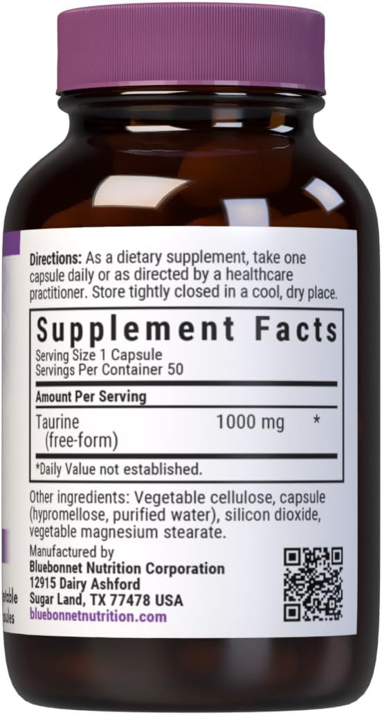 Bluebonnet Nutrition Taurine 1000 mg – Nervous System Health, Non-GMO, Vegan, Kosher, 50 Capsules - görsel 2