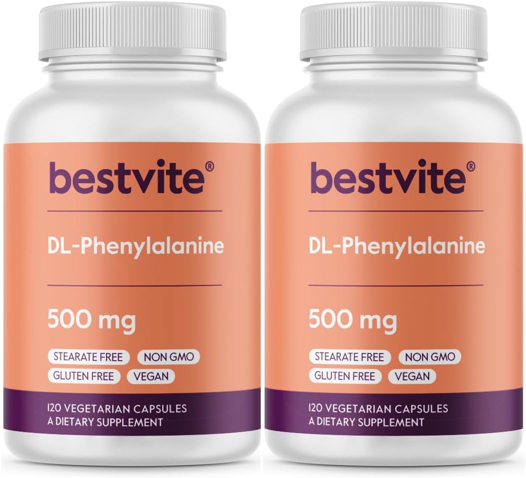 BESTVITE DL-Phenylalanine 500mg, 240 Vegetarian Capsules (2-Pack) - görsel 1