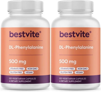 BESTVITE DL-Phenylalanine 500mg, 240 Vegetarian Capsules (2-Pack)