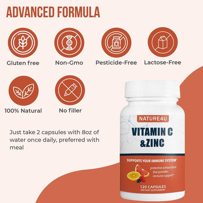 Vitamin C 1000mg with Zinc, Rose Hips and Citrus Bioflavonoids - 120 Capsules