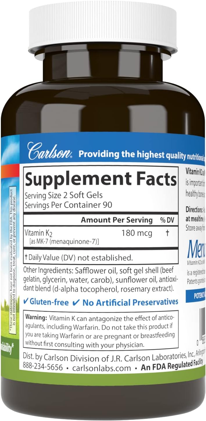 Carlson Vitamin K2 MK-7 (Menaquinone) - 180 mcg, 180 Softgels - görsel 2