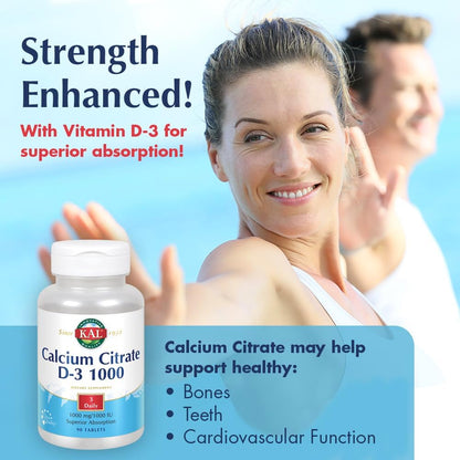 KAL Calcium Citrate with D 1000 IU Tablets - 1000 mg, 90 Tablets