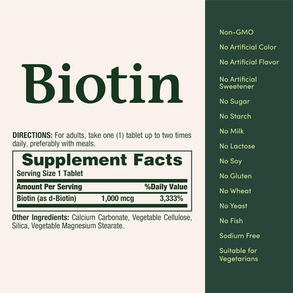 Nature's Bounty Biotin 1000 mcg Tablets, 200 Tablets (Pack of 2)