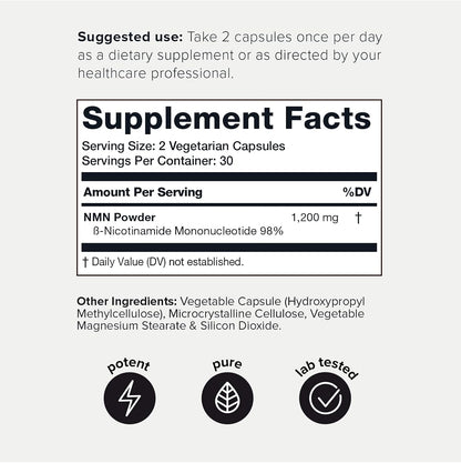 Toniiq NMN Supplement - 1200mg, 98% Purity, Stabilised, 60 Capsules