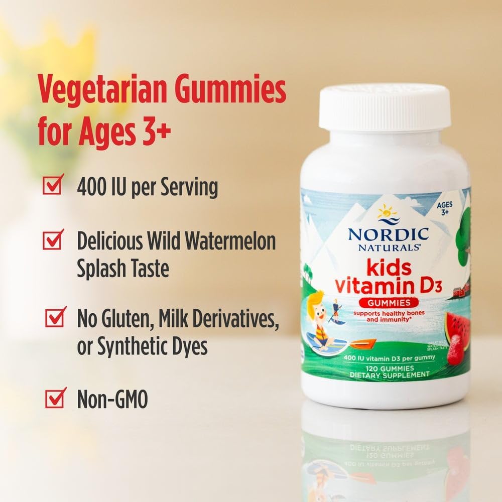 Nordic Naturals Vitamin D3 Gummies Kids, Wild Watermelon Splash - 400 IU, 60 Gummies - görsel 4