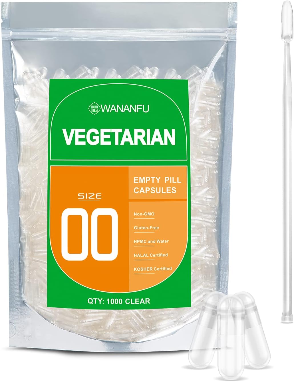 Wananfu Size 00 Empty Capsules Vegetarian (100 Capsules) with Micro Lab Spoon - görsel 8