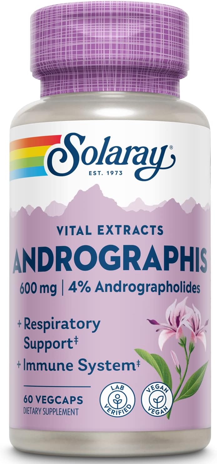 SOLARAY Andrographis 600mg - Immune Support Supplement for Men and Women - Standardised to 4% Andrographolides - Vegan, Non-GMO, Lab-Tested - 60 Vegan Capsules - görsel 1