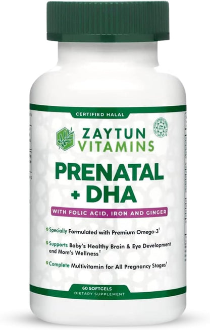 Zaytun Vitamins Halal Prenatal Vitamins + DHA - 60 Softgels (2 Months' Supply)