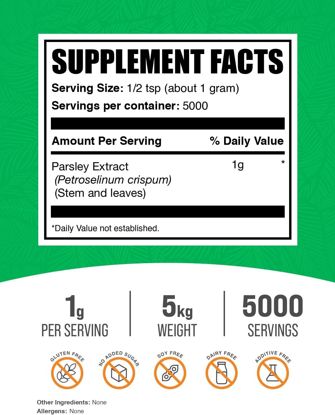 BulkSupplements Parsley Extract Powder - Rich in Antioxidants, Gluten-free, 1000mg per Serving (5kg) - görsel 2