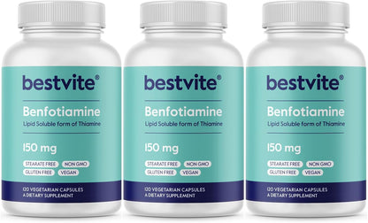 BESTVITE Benfotiamine 150mg (240 Vegetarian Capsules) - Bio-available Vitamin B1 Supplement