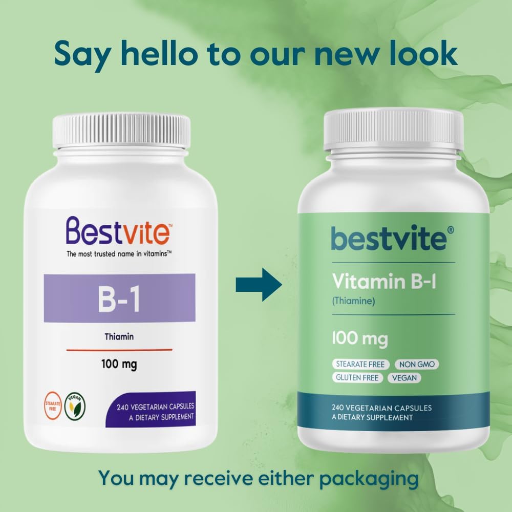 BESTVITE Vitamin B-1 100mg - Thiamine Supplement - 240 Vegetarian Capsules - görsel 6