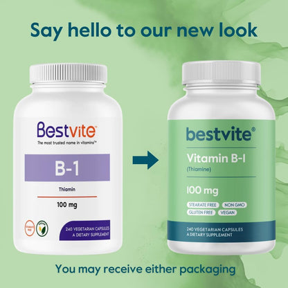 BESTVITE Vitamin B-1 100mg - Thiamine Supplement - 240 Vegetarian Capsules