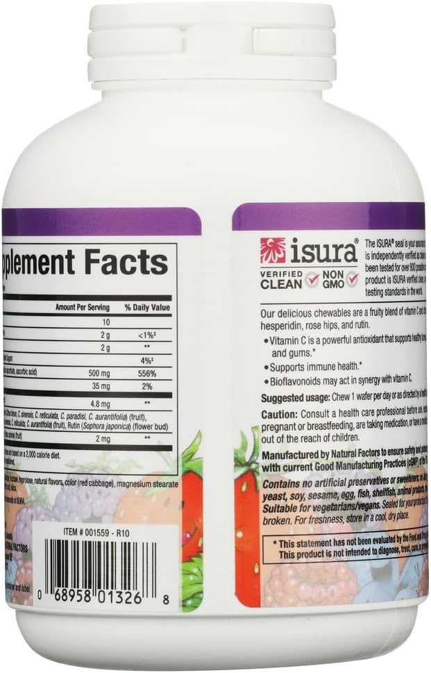 Natural Factors Kids Chewable Vitamin C 500 mg – Blueberry, Raspberry & Boysenberry, 90 Wafers - görsel 2