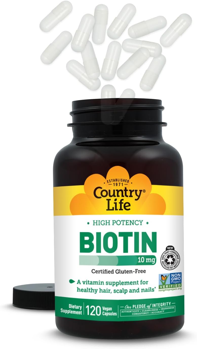 Country Life High-Potency Biotin 10 mg (10,000 mcg) - Vegan & Gluten-Free Biotin Supplement for Hair, Skin & Nails, Energy Metabolism - görsel 8