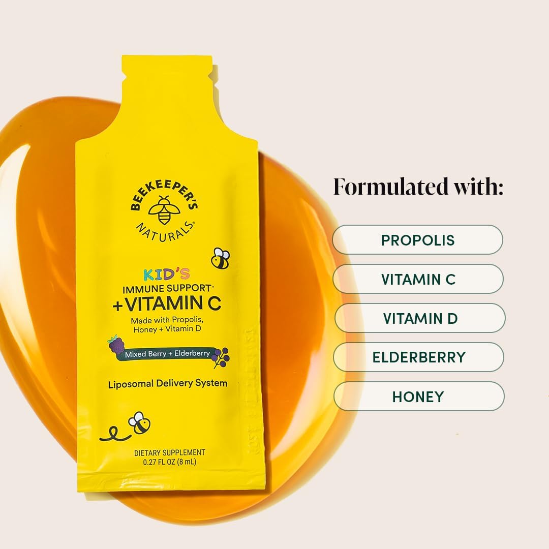 Children's Immune Liposomal Vitamin C, 500 mg Vitamin C, Elderberry, Vitamin D, Propolis & Honey, Mixed Berry Flavour, 12 Count - görsel 4