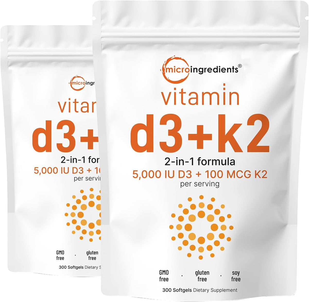 Micro Ingredients Vitamin D3 5,000 IU + K2 MK-7 100 mcg, 300 Softgels | 2-in-1 Vitamins D & K Complex | Extra Strength, Easy to Swallow, Non-GMO, Gluten-free - görsel 7