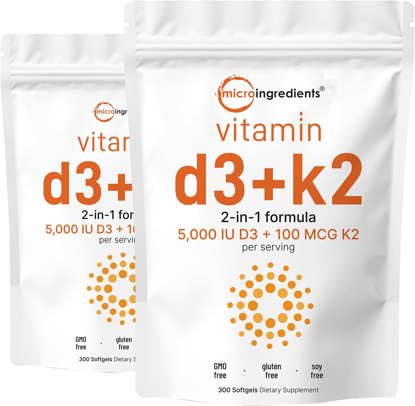Micro Ingredients Vitamin D3 5,000 IU + K2 MK-7 100 mcg, 180 Soft gel capsules - görsel 8