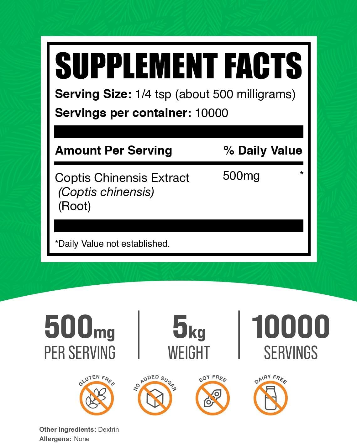 BulkSupplements Coptis Chinensis Extract Powder – Golden Thread Supplement, Herbal Supplement – Vegan & Gluten-free, 500mg per Serving, 1kg (Pack of 5) - görsel 2