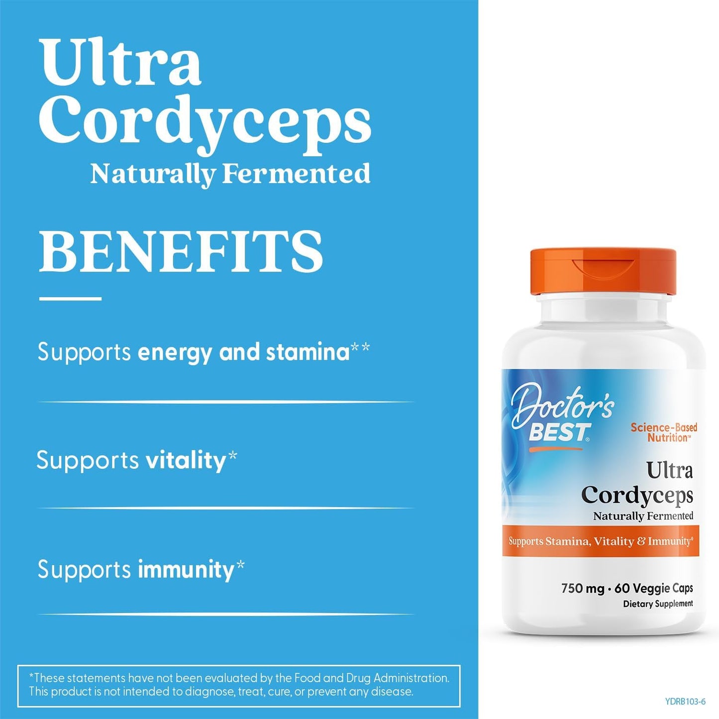 Doctor's Best Ultra Cordyceps Supplement – 750 mg, 60 Vegan Capsules - görsel 4