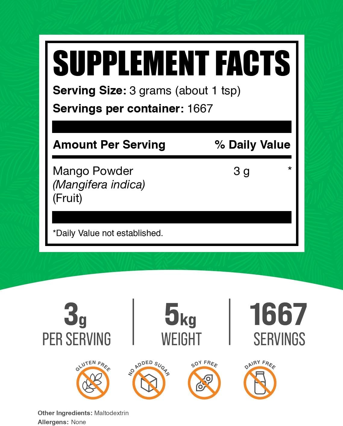 BulkSupplements.com Mango Powder - All-Natural Fruit Powder, 5kg (Pack of 5) - görsel 2