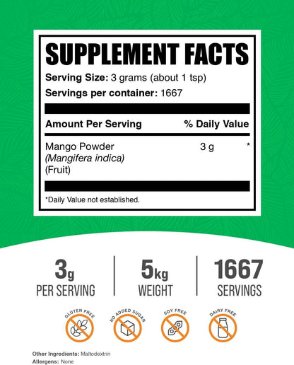 BulkSupplements.com Mango Powder - All-Natural Fruit Powder, 5kg (Pack of 5)
