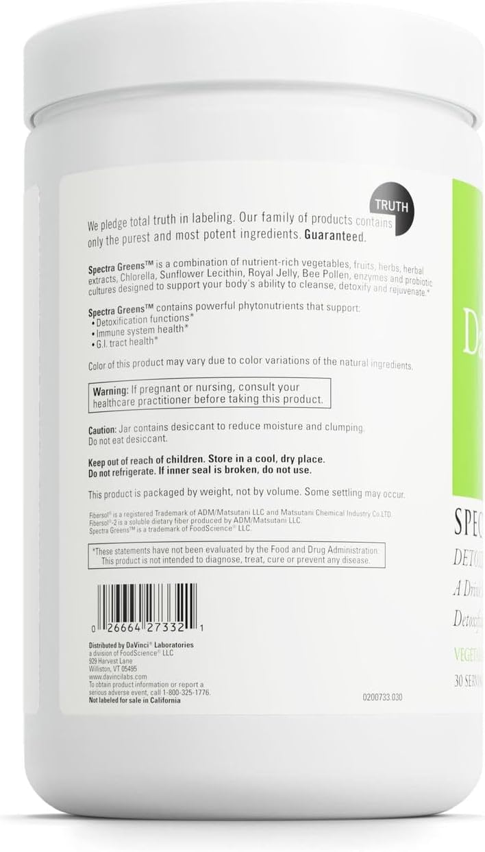 DAVINCI Labs Spectra Greens Detoxifier - Probiotic Supplement Aids Digestive & Heart Health & Detoxification* - Immune Health Supplement with Digestive Enzymes - 30 Servings (356.25 g) - görsel 3