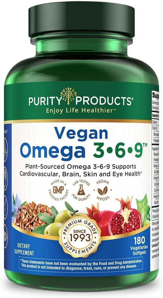 Purity Products Vegan Omega-3-6-9 Formula – 180 Soft gel capsules