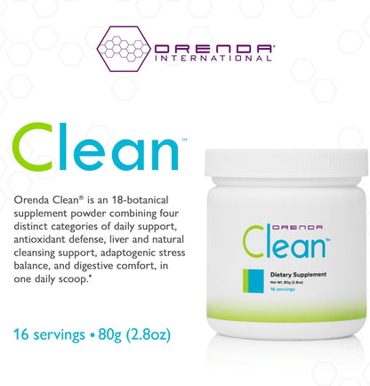 Orenda Clean 18-Botanical Food Supplement Powder with Serrapeptase & Milk Thistle, Aronia Berry, Turmeric & Ashwagandha - Liver Support, 80g