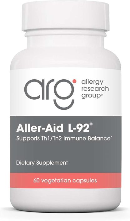 Allergy Research Group ARG Aller-Aid L-92 - Postbiotic Immune Support Supplement - L-92 with Vitamin C & Botanicals - Histamine & Seasonal Support - Hypoallergenic - 60 Servings - 60 Capsules
