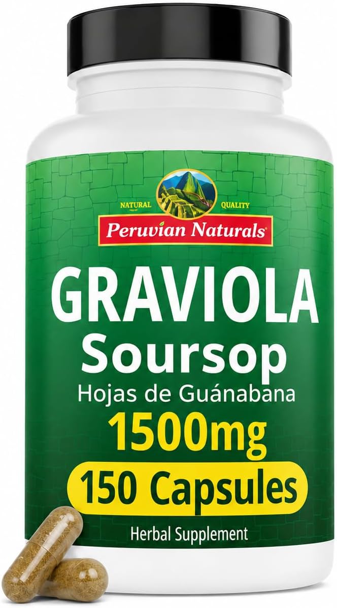 Peruvian Naturals Graviola Soursop Capsules – 1500 mg Premium Soursop Extract, 150 Count - görsel 1