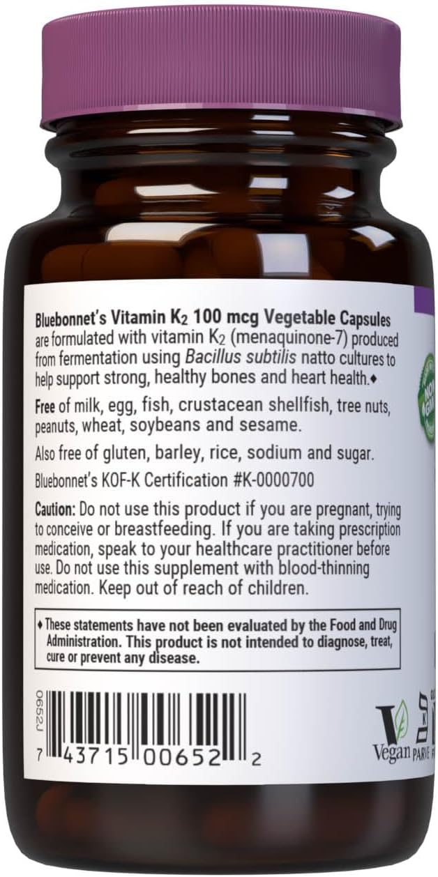 BlueBonnet Vitamin K2 (Menaquinone-7) 100 mcg - 50 Vegetable Capsules - görsel 3