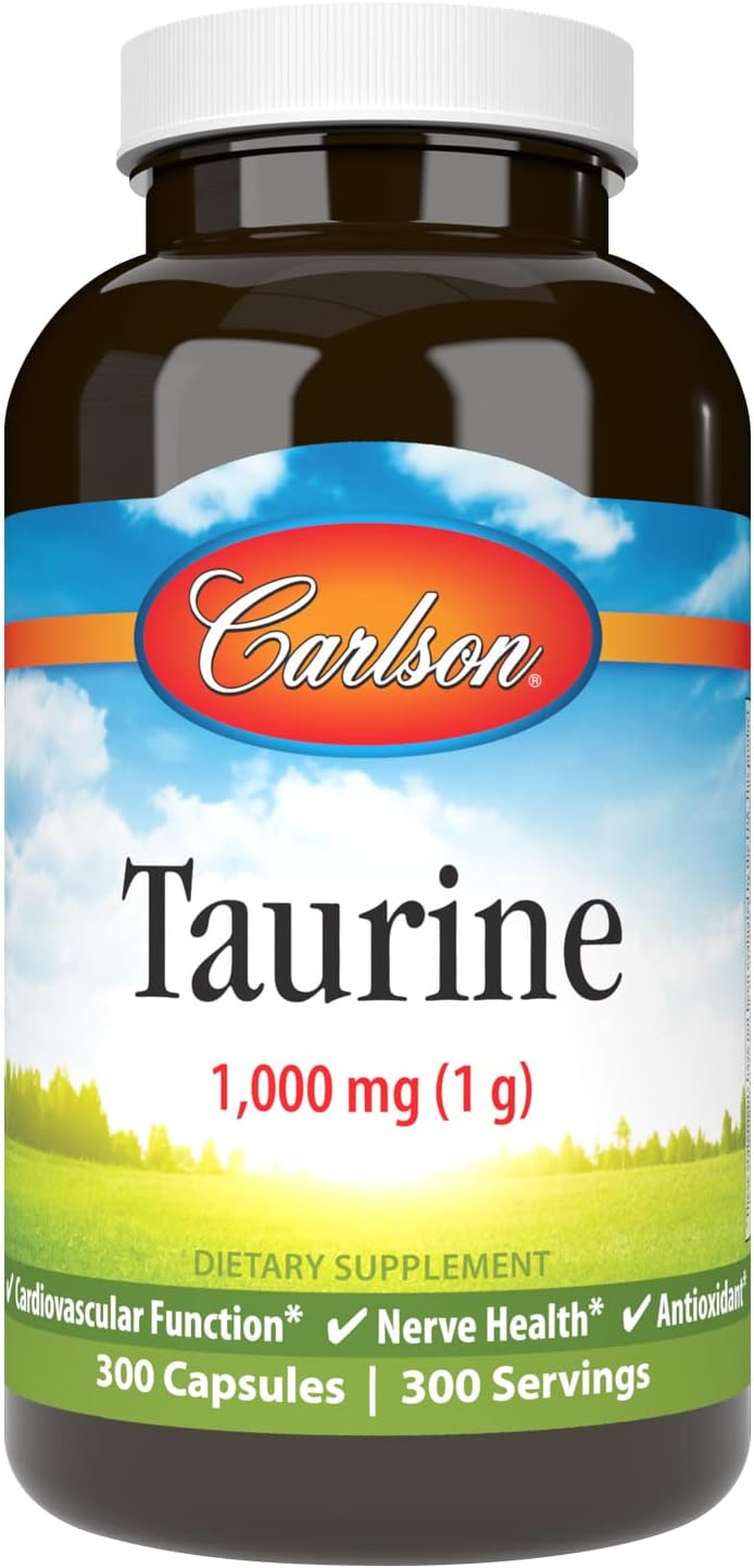 Carlson Taurine, Free-Form Amino Acid, Support for Nerve and Muscle Function, 300 Capsules - görsel 1