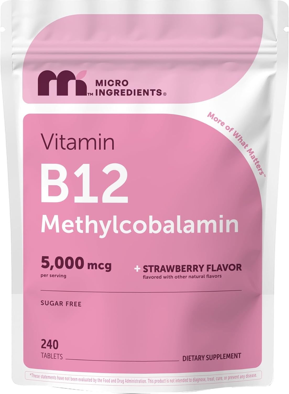 Micro Ingredients Vitamin B12 5,000 mcg | Methylcobalamin – 240 Chewable Tablets | Fast Dissolve, Natural Strawberry Flavour | Vegan, Non-GMO, Gluten-free - görsel 9